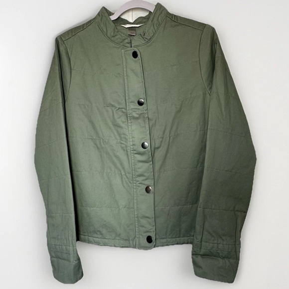 New Christopher & Banks Jacket Sage Green Quilted Snap Barn Coat Pockets Cotton - Picture 1 of 14